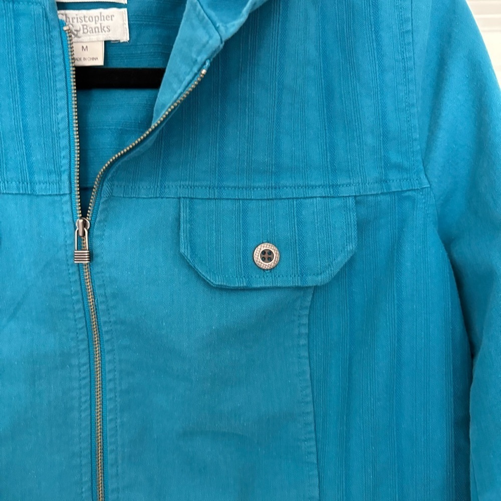 Christopher & Banks Women’s Turquoise Stretch Light Zip Up Jacket - Picture 3 of 7